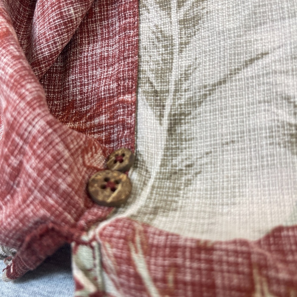Island Shores Hawaiian Shirt Mens Large L Washable Silk Red Leaf Tropical Camp - Picture 8 of 10